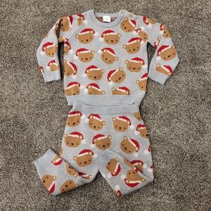 Next Baby 9-12 Months Bear Santa Hat Holiday Knit Sweater Pants Set